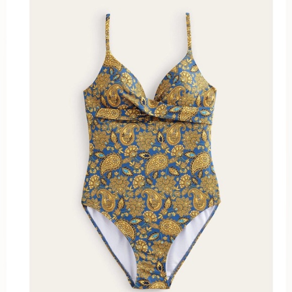 Boden Capri Cup Size Swimsuit harvest gold and blue paisley print nwt size 36a